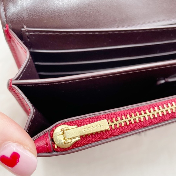 Coach Callie Foldover Chain Clutch With Floral Print Leather Red Apple - Picture 12 of 16